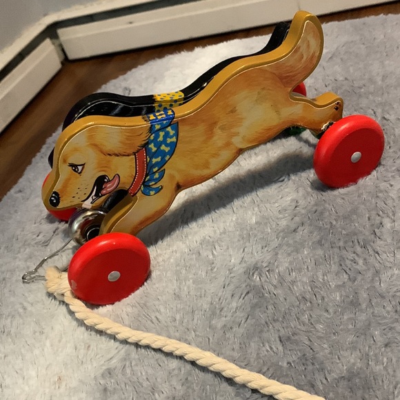 VTG Schylling Wooden Pull Toy Racing Dogs w/ Bell Black Lab & Golden Retriever - Picture 3 of 4